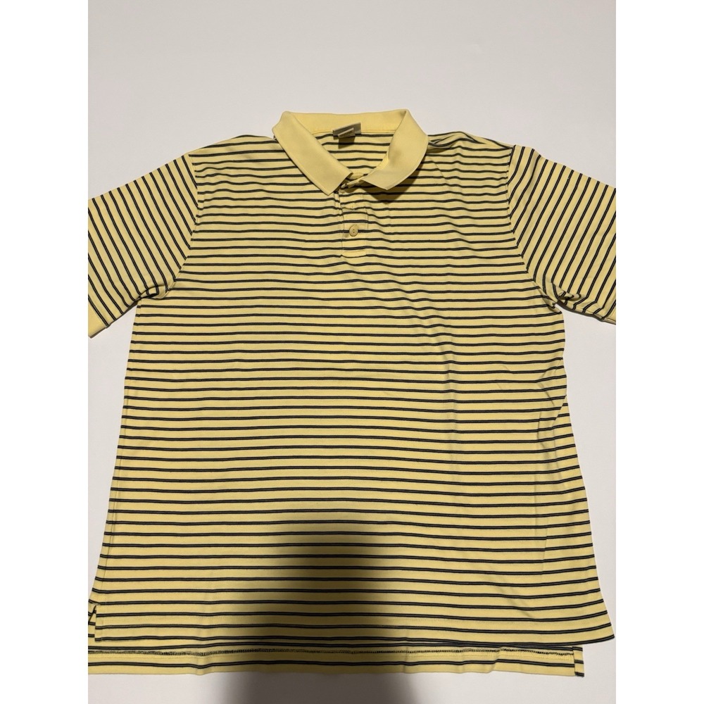 L.L.Bean Men Large Striped Polo Shirt Yellow Blue 100% Pima Cotton Casual Preppy